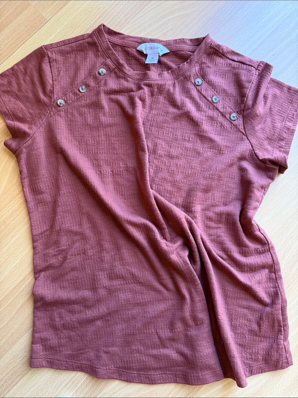 Liz Claiborne Rust Short Sleeve Tee with Button Detail